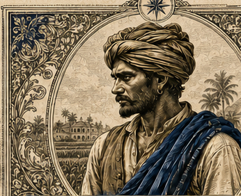 The Farmer — an indigo-draped figure in the fields